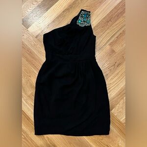 Shoshanna Black One-Shoulder Dress with Jewel Accent